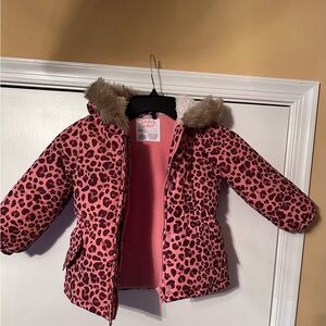 Jumping Beans Pink Leopard Print Jacket with Faux Fur Hood